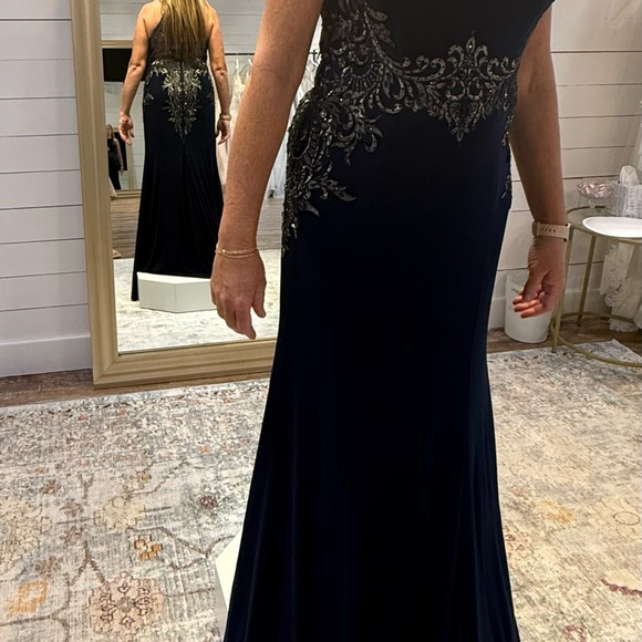 Navy Blue Maxi Dress with Embellishments